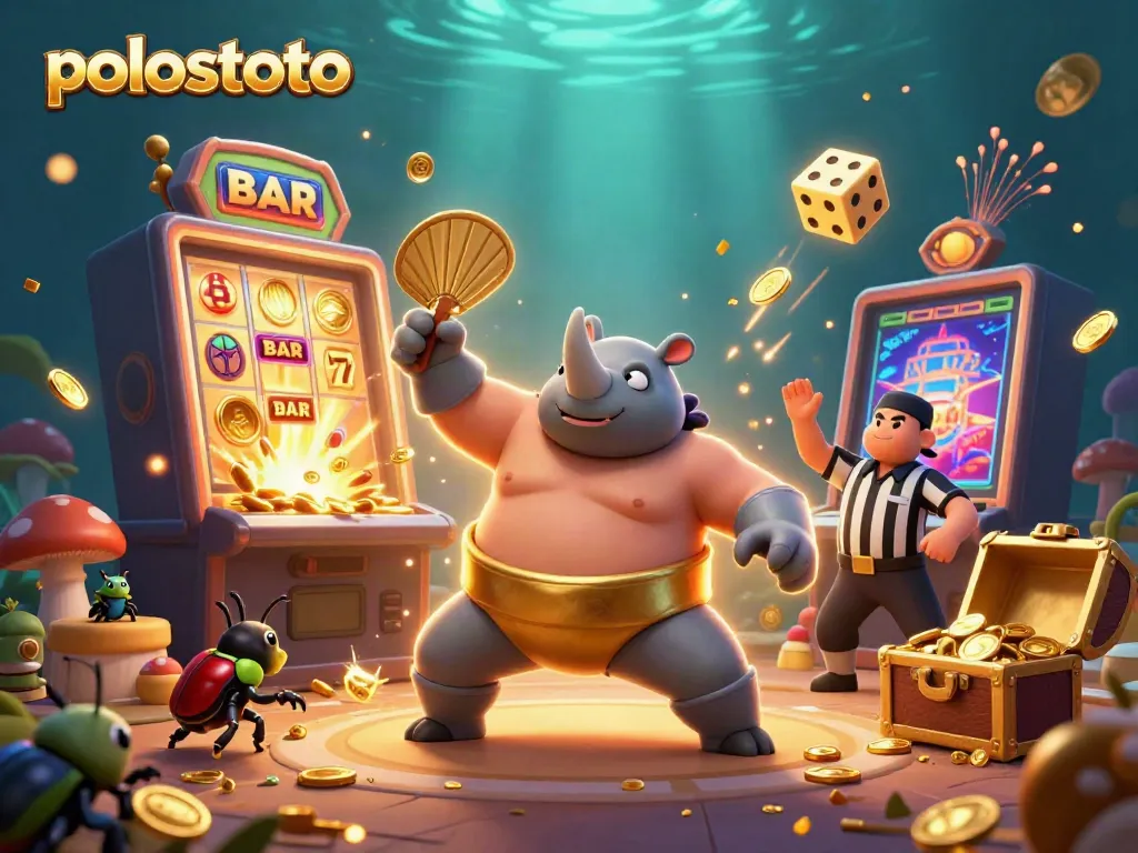 Experience thrilling wins in polostoto with a lively scene featuring a beetle champion and dynamic gaming elements.