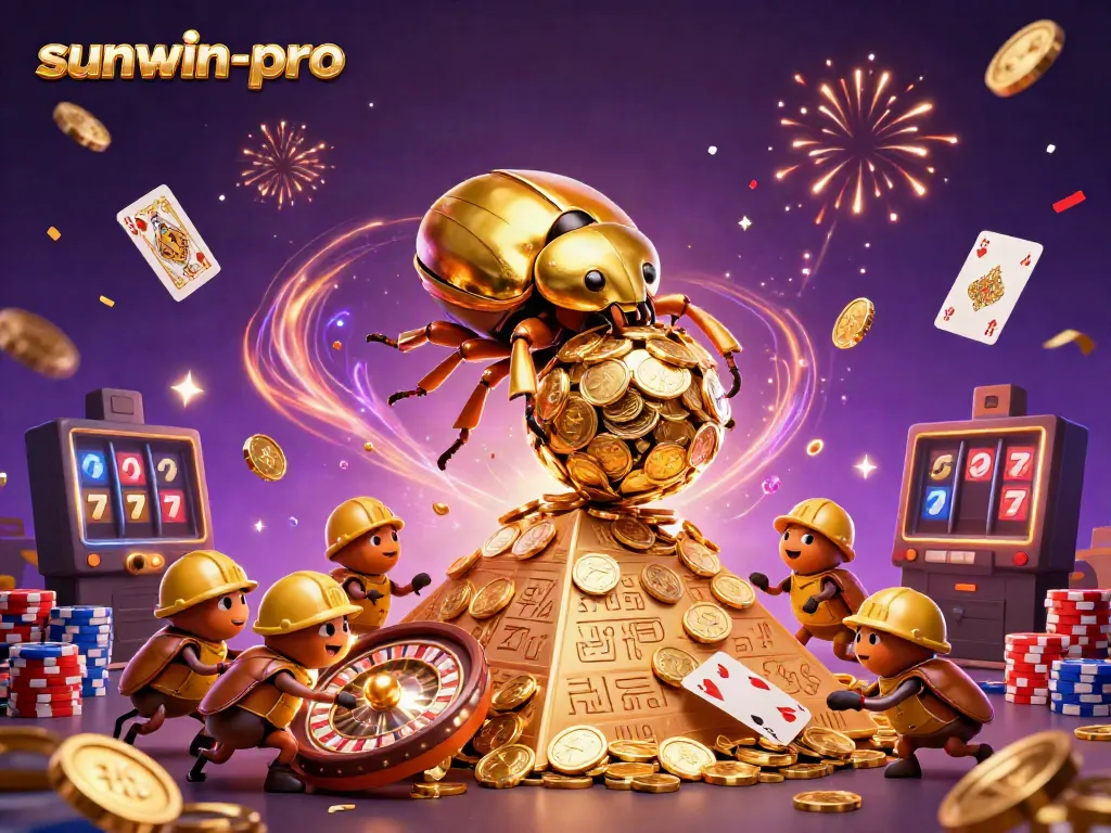 Engage with sunwin-pro's thrilling golden casino adventure featuring vibrant coins, roulette, and dazzling imagery.