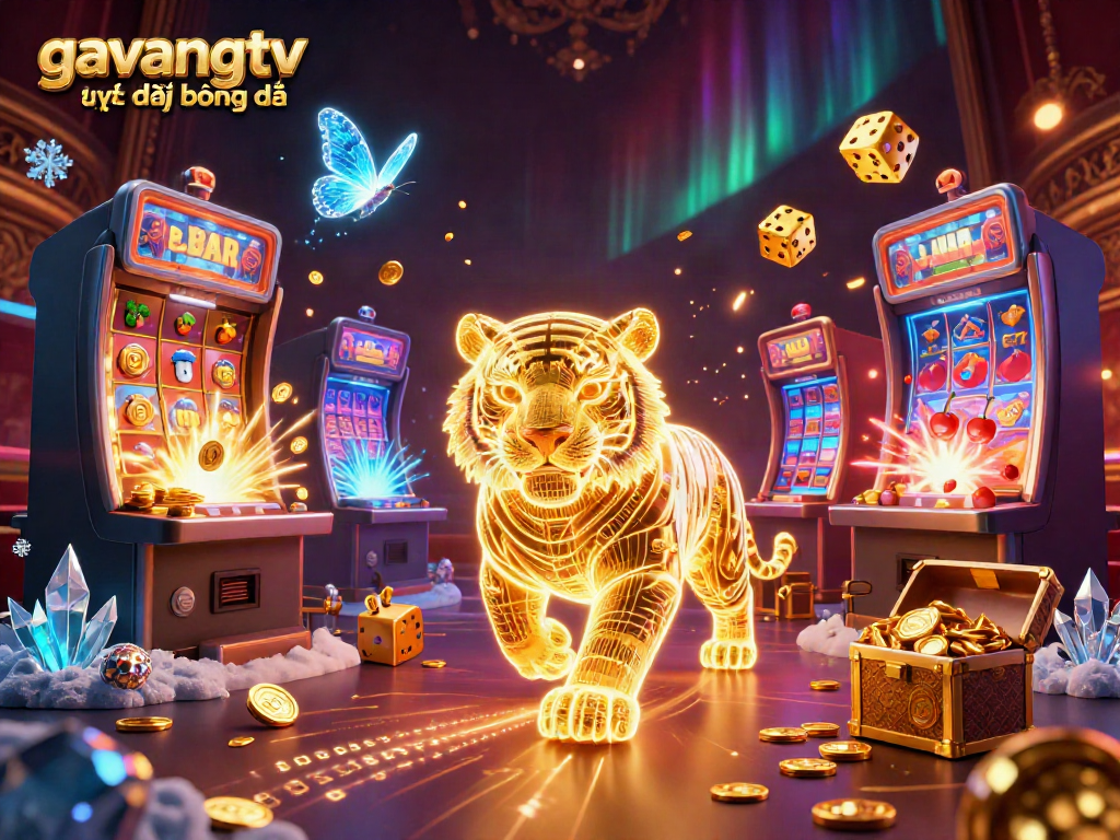 Experience the thrill of gavangtv trực tiếp bóng đá with a vibrant digital casino scene featuring interactive gaming elements.