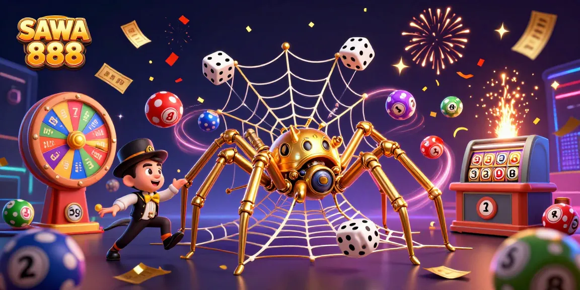 Spin and win with SAWA 888 in a vibrant 3D casino scene filled with excitement.