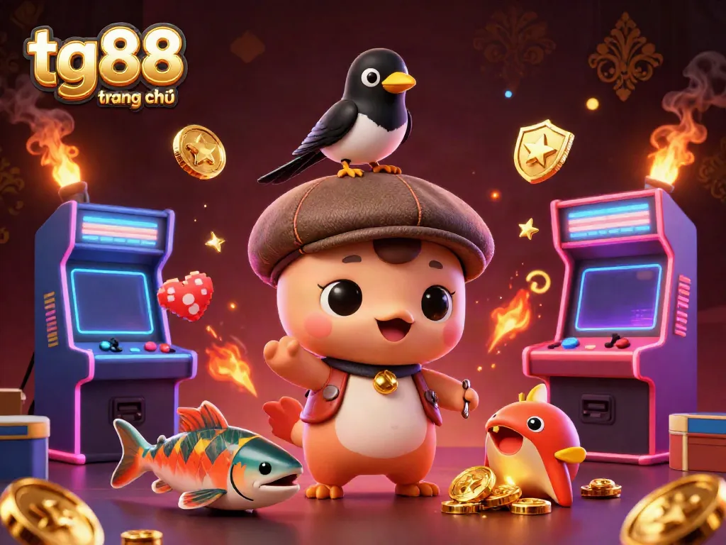Cute 3D cartoon baby Nessie and friends celebrate at tg88 trang chủ arcade casino