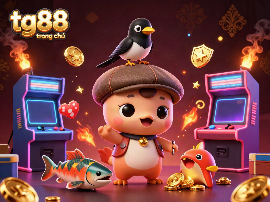 Cute 3D cartoon baby Nessie and friends celebrate at tg88 trang chủ arcade casino