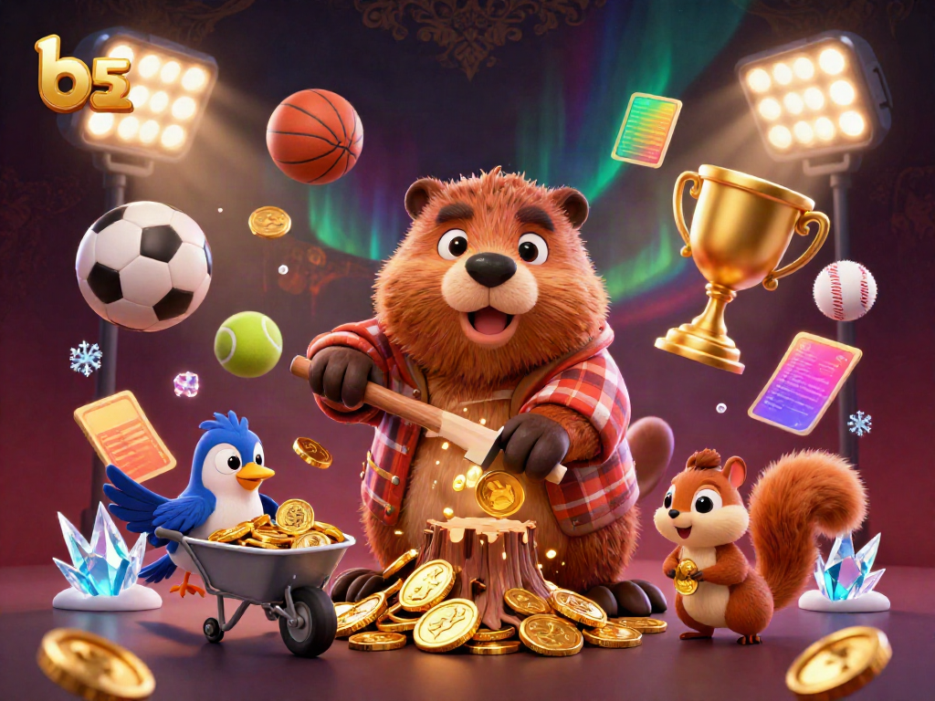 Experience the thrill of b52 casino with beaver and friends collecting golden coins in a 3D fantasy setting.