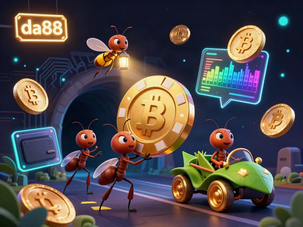 Join the fun at da88 with cartoon ants running a casino heist featuring a golden poker chip.