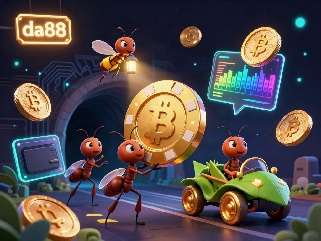 Join the fun at da88 with cartoon ants running a casino heist featuring a golden poker chip.