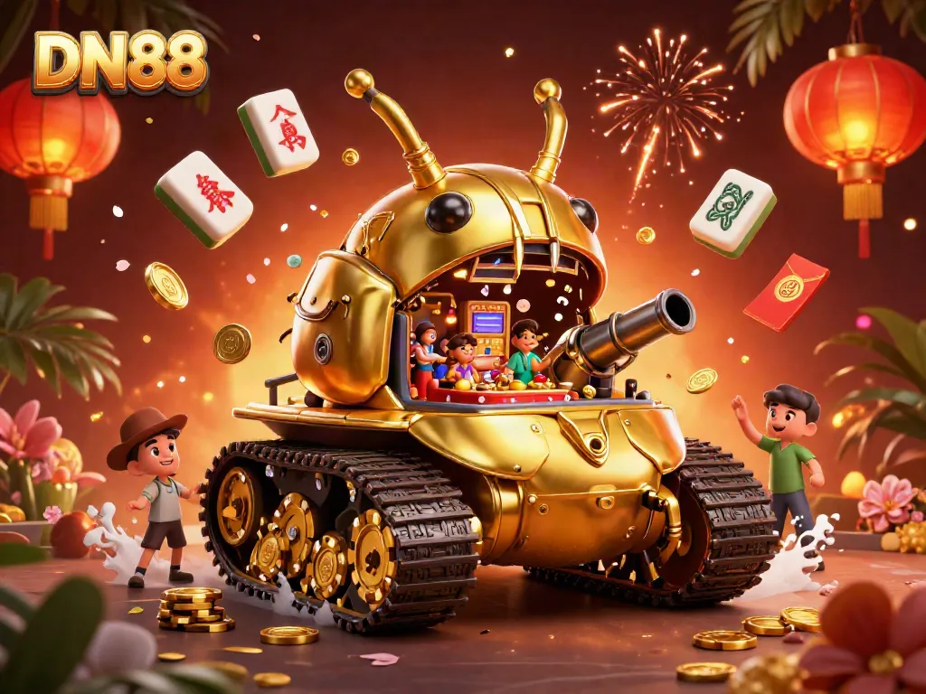 Experience the excitement of DN88 with a vibrant 3D illustration showcasing a playful golden beetle casino.