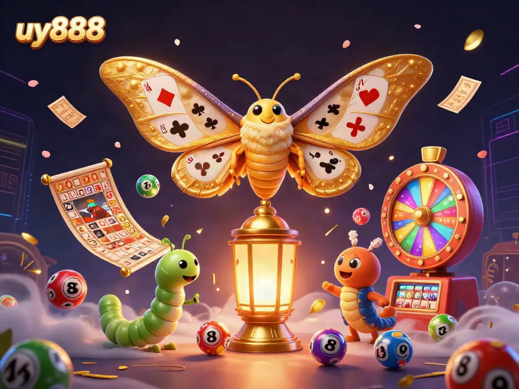 Engage with the vibrant casino scene featuring uy888 elements, where excitement meets intricate detail as the golden atlas moth presides.