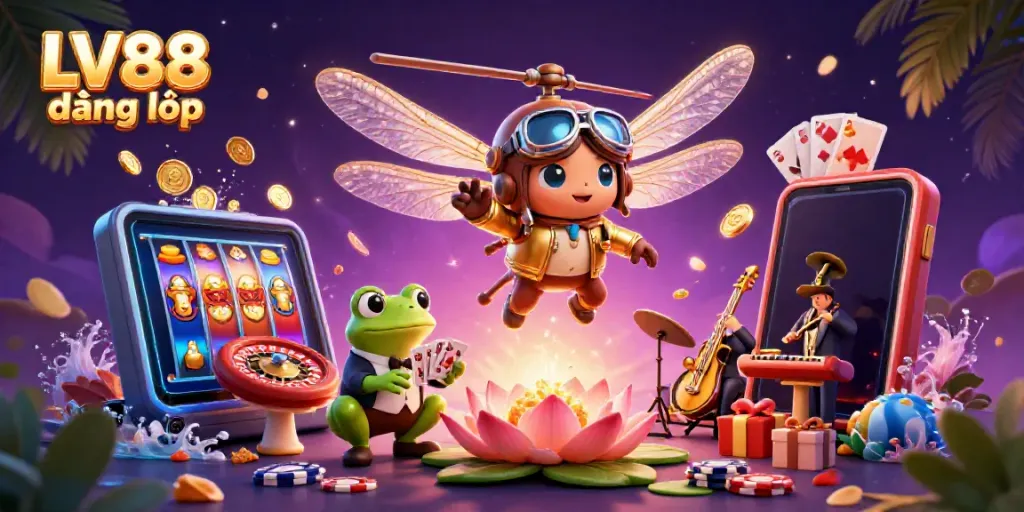 Experience the thrilling LV88 đăng nhập with vibrant casino elements and engaging characters.