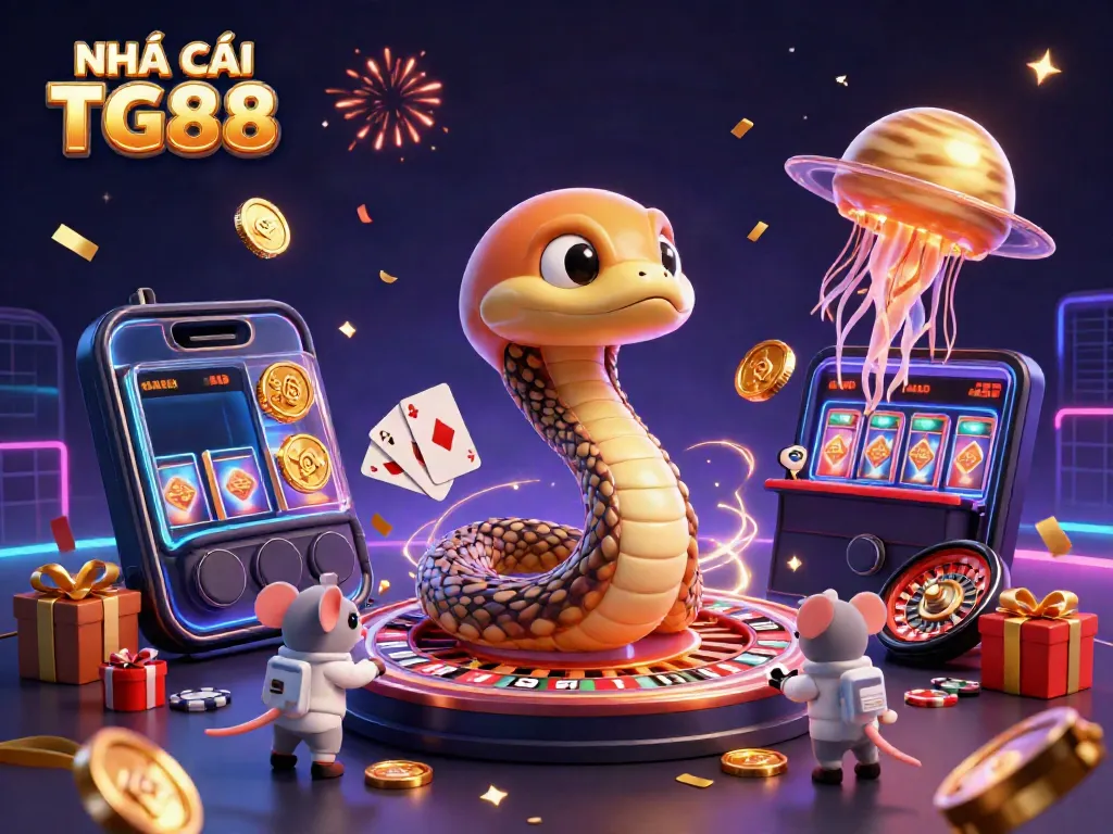 Play and win with NHÀ CÁI TG88's immersive cosmic casino adventure featuring roulette and slots.