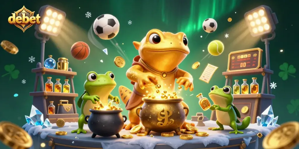 Engage in debet betting with dynamic sports scenes featuring alchemists and gold elements.