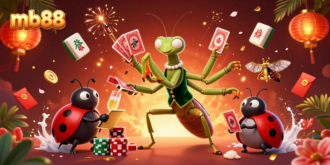 Engage in thrilling gameplay at mb88 as our vibrant mantis dealer pours champagne and shuffles cards.