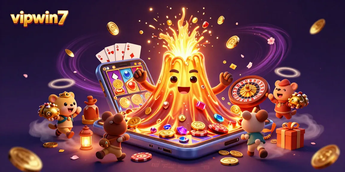 Experience thrilling wins with vipwin7's vibrant casino-themed 3D illustration showcasing treasure and excitement.