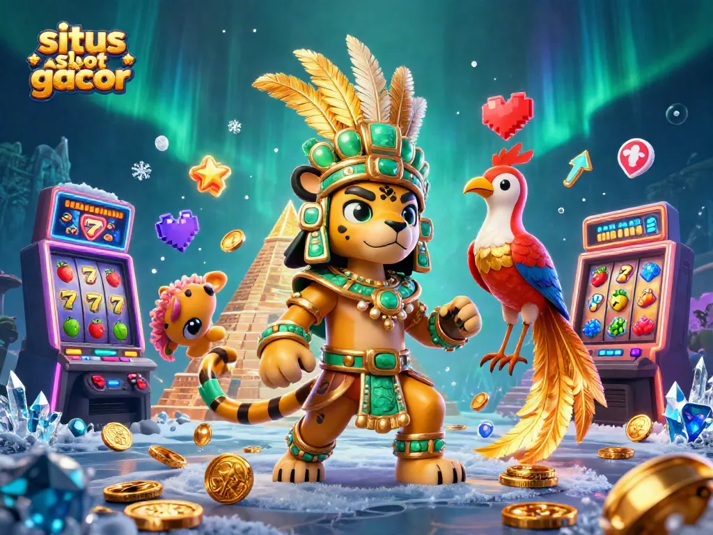 Engage with situs slot gacor through vibrant 3D casino and arcade elements featuring colorful slot machines and gaming characters.