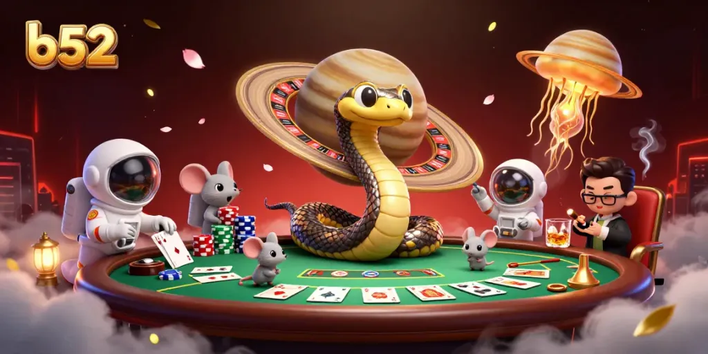 Engage in thrilling b52 casino action as tiny astronaut mice bet around a cosmic roulette wheel.
