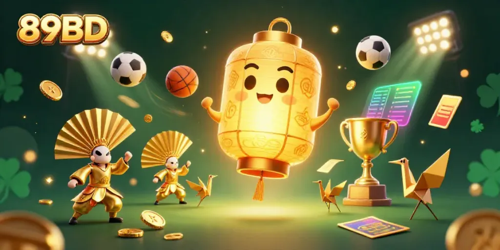 Experience vibrant gaming action with 89BD’s illuminated golden lantern spirit and dynamic sports elements.