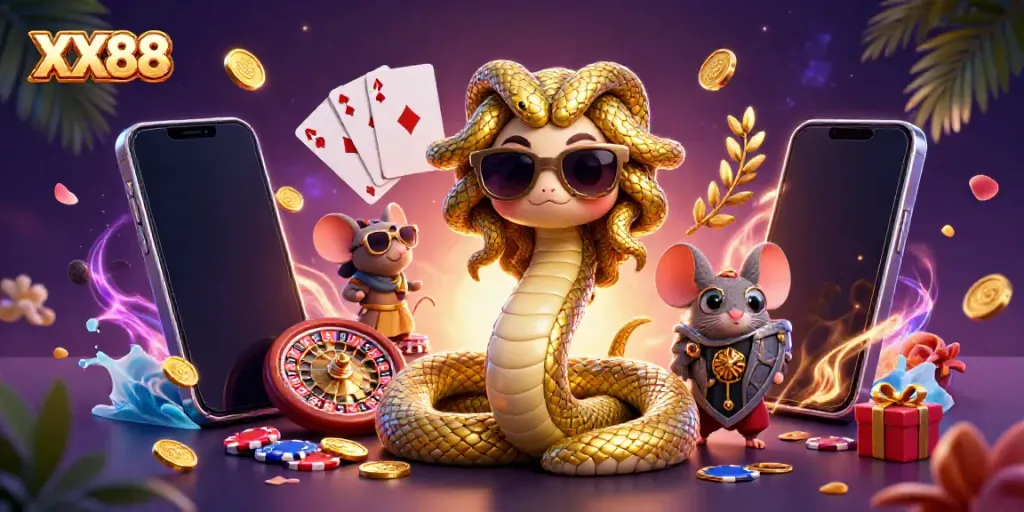Engage with the excitement of XX88 through this vibrant 3D casino illustration.