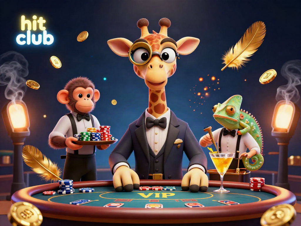 Engage in exciting gameplay at hit club with high-roller giraffes and poker action.