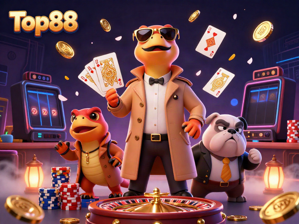 Engage in superior gaming at Top88 with raptors sneaking into a VIP casino lounge.
