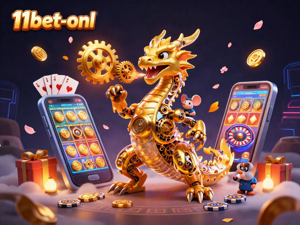 Engage with thrilling gaming experiences at 11bet-onl featuring a gold dragon and vibrant slot elements.
