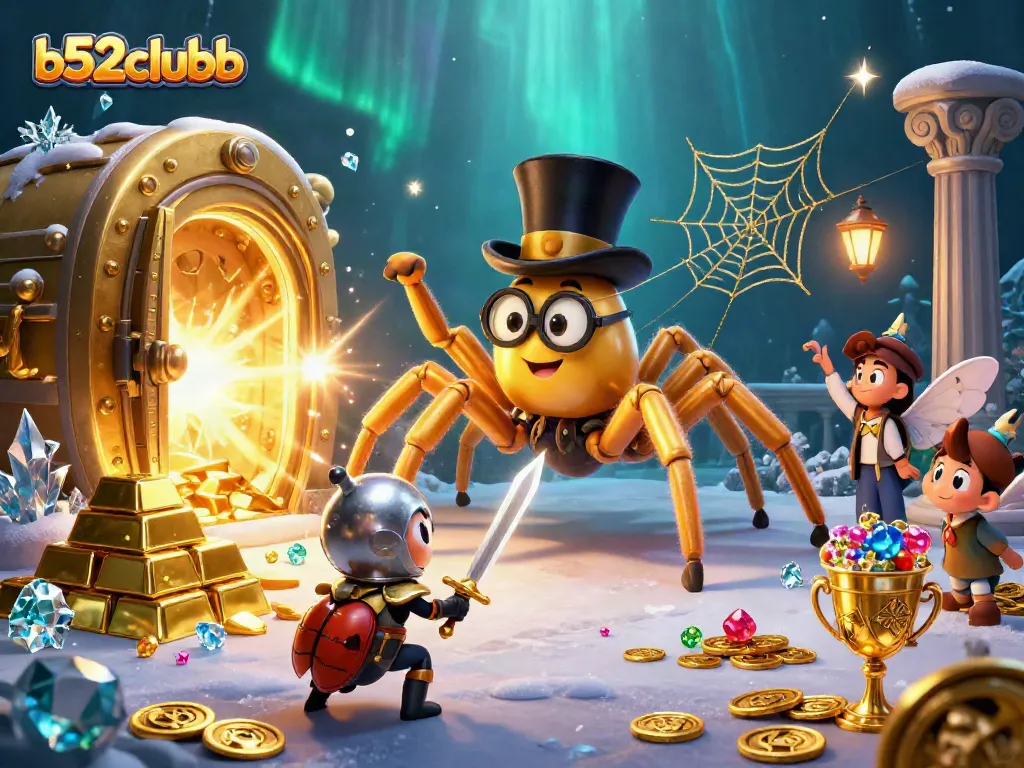 b52clubb celebrates with a golden tarantula weaving a web of riches in a vibrant casino scene