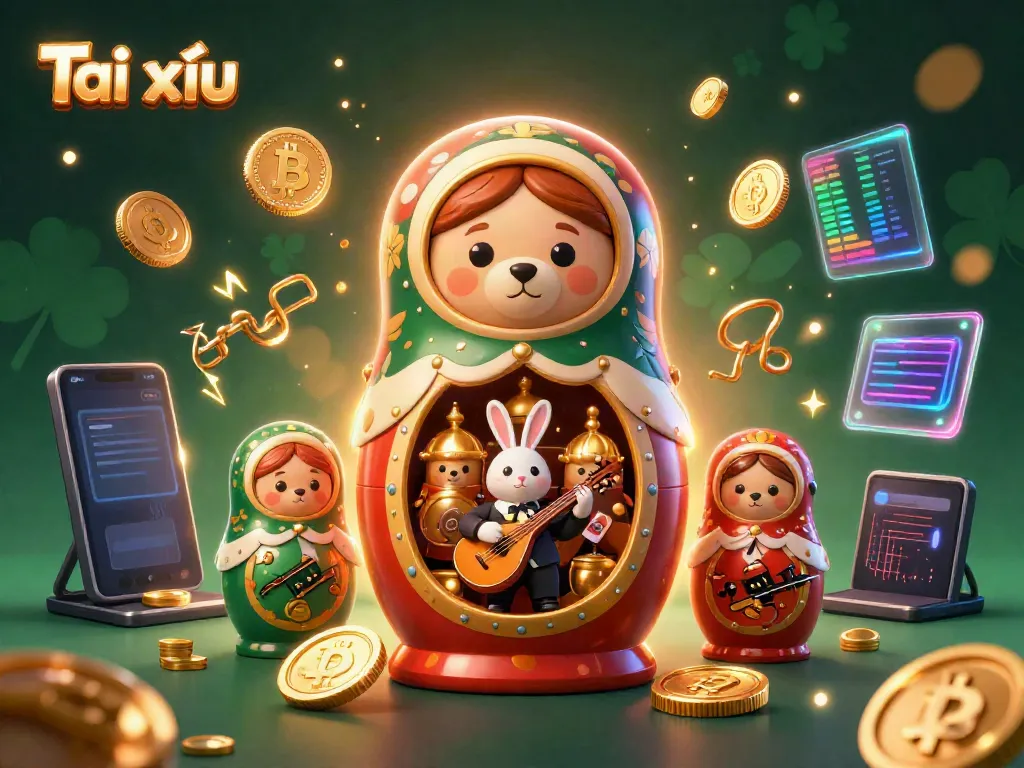 Engage in Tài xỉu with vibrant characters and crypto elements in a dynamic casino scene.