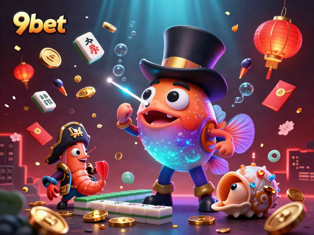 Experience thrilling wins at 9bet's live casino with vibrant visuals of charismatic characters and game elements.
