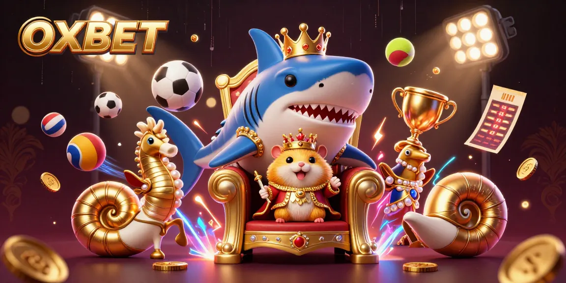 Experience thrilling gameplay at OXBET with a captivating scene featuring a golden hamster king and dynamic sports elements.