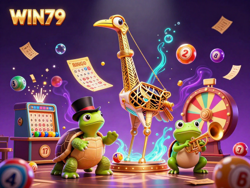 Engage in the thrilling world of WIN79 with vibrant lottery elements and 3D characters in a speakeasy setting.