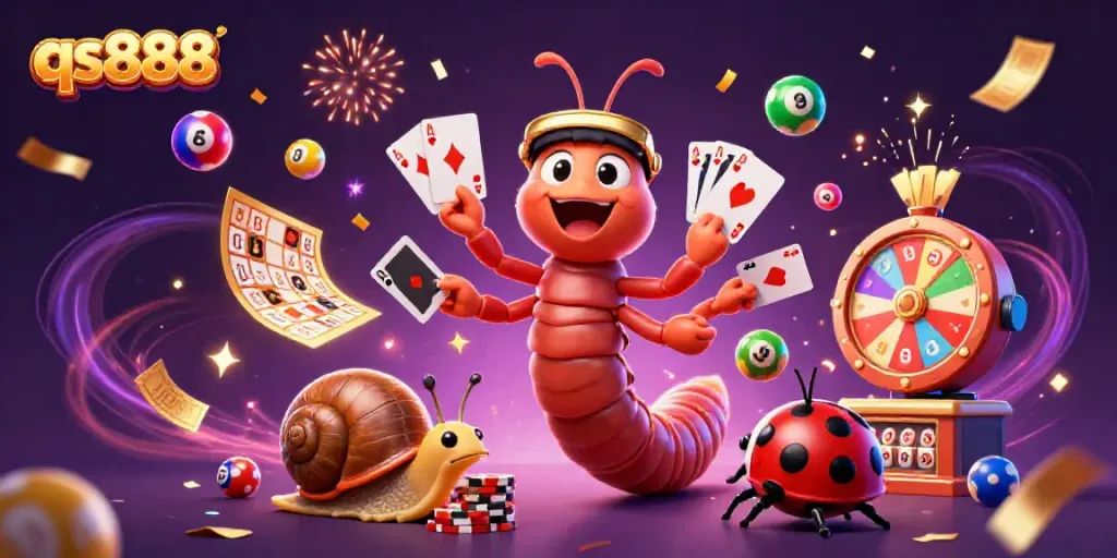 Play exciting games at qs888 with our vibrant 3D illustration of a dealer and high-rollers!