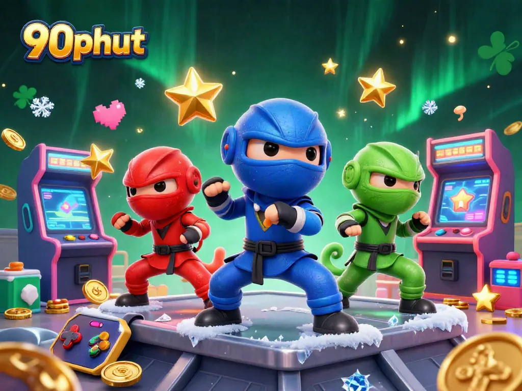 Catch the excitement of 90phut with vibrant gaming actions amid golden coins and colorful arcade delights.