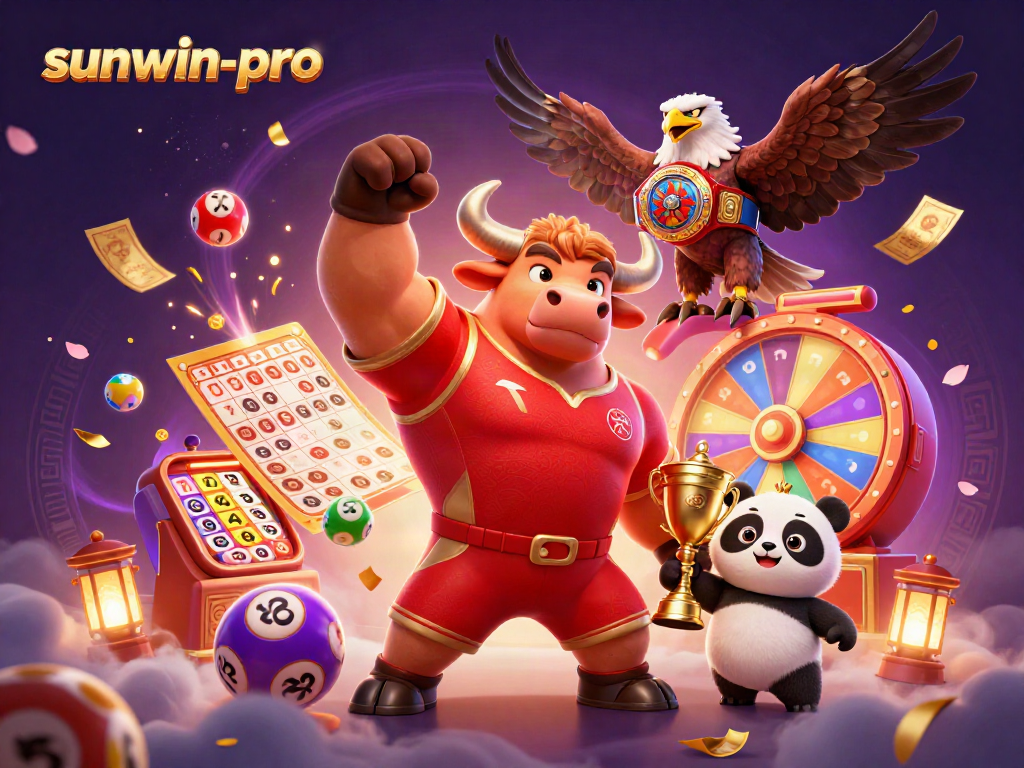 Engage with sunwin-pro's dynamic casino scene featuring vibrant lottery elements and mascots.