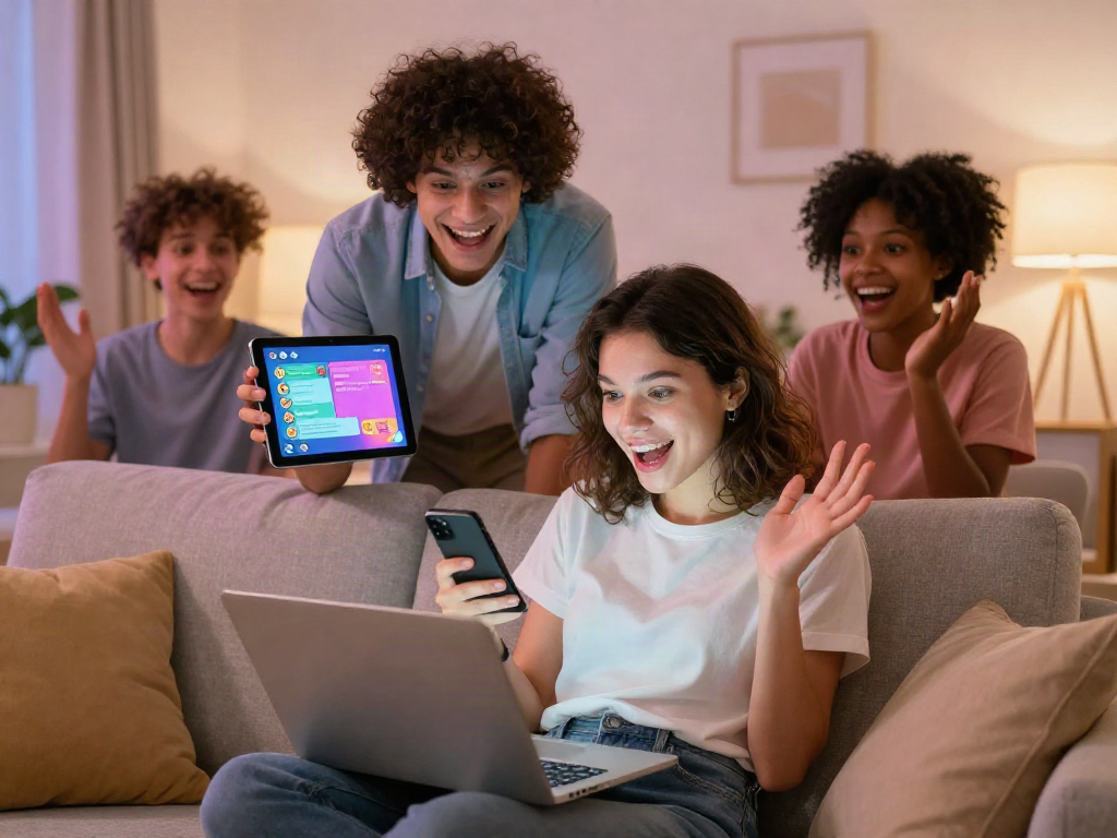 Engaging scene of diverse individuals in an nsfw chat, showcasing modern online communication.