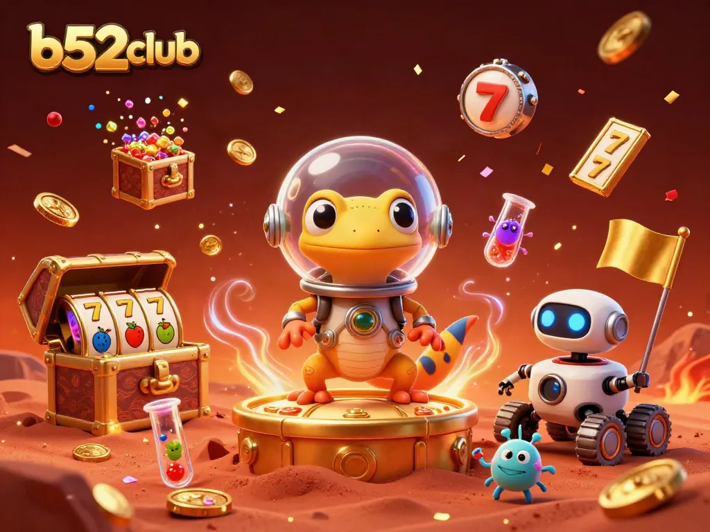 Bets galore at b52club, as the cartoon gecko uncovers a vibrant Martian casino