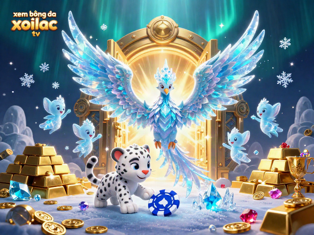 Xem bóng đá Xoilac TV with stunning visuals showcasing an ice phoenix and ice sprites in a dynamic casino scene.