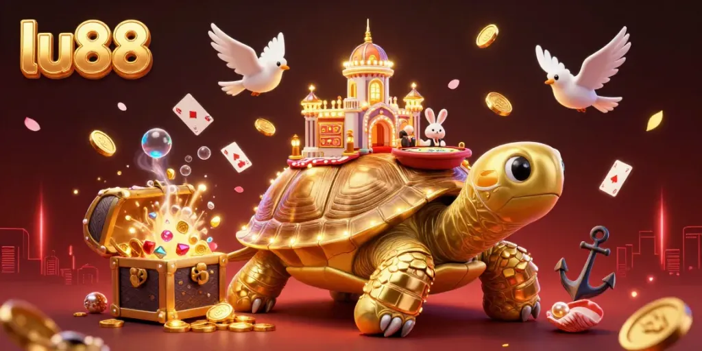 Experience thrilling gaming at lu88 with vibrant visuals of a golden tortoise casino scene.