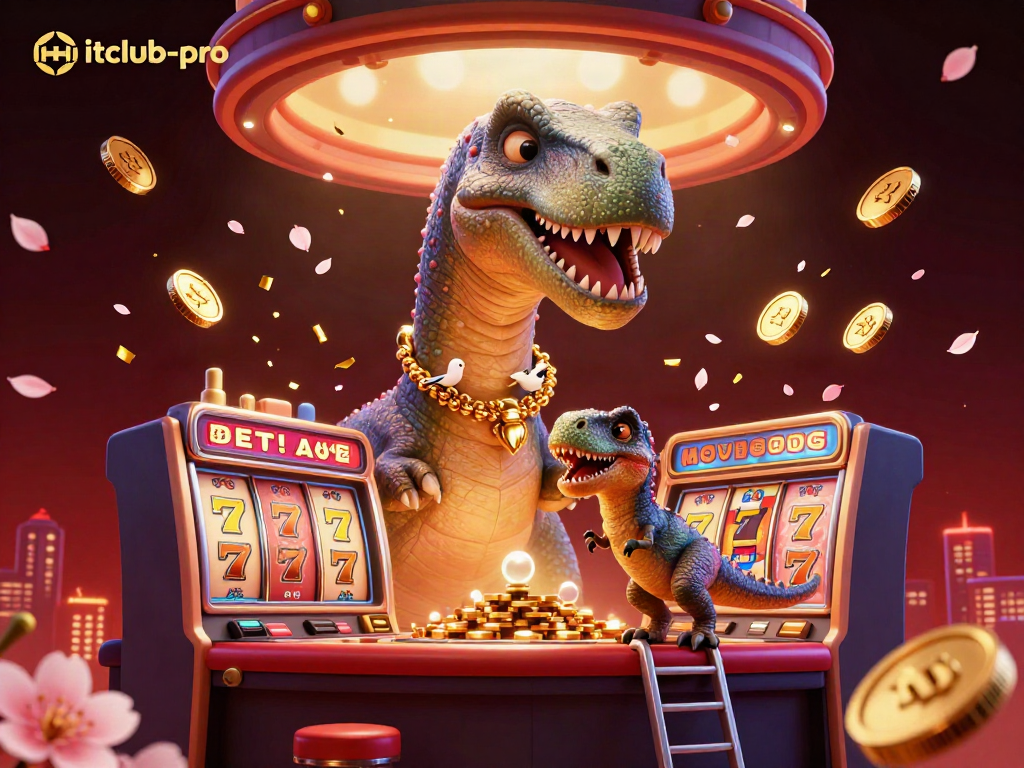 Engage in thrilling slot action at hitclub-pro with a whimsical scene featuring a dinosaur and raptor.
