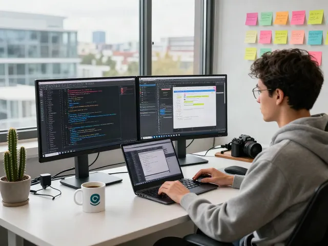 Professional coder at a vibrant tech workspace, illustrating pecah 404 in modern development.