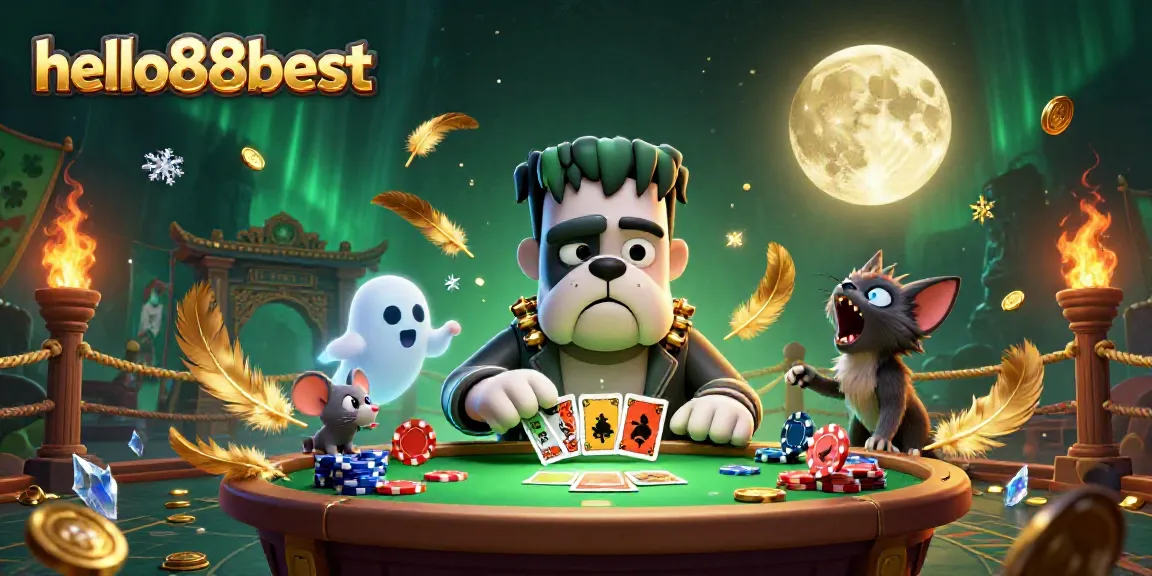 Engage in thrilling card games with hello88best featuring unique characters in a spooky casino setting.