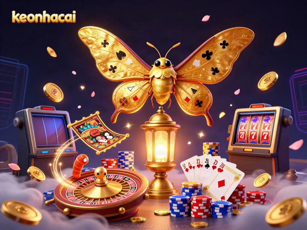 Engage with keonhacai's vibrant illustration showcasing an atlas moth and casino elements.