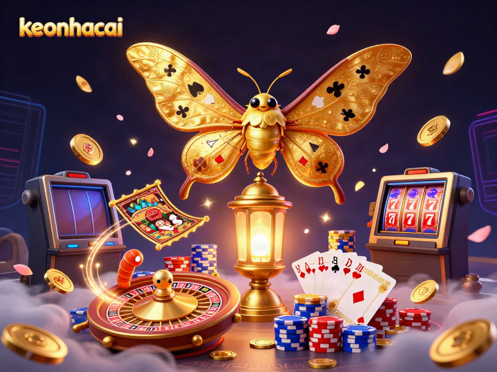 Engage with keonhacai's vibrant illustration showcasing an atlas moth and casino elements.