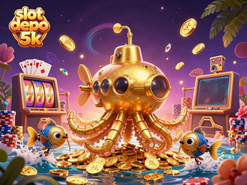 Experience thrilling gameplay as you explore slot depo 5k's underwater kingdom, rich with golden coins and winning symbols.