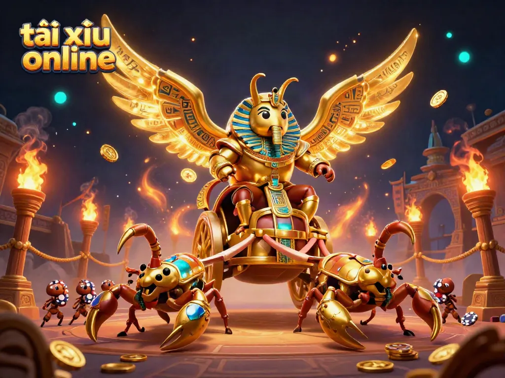 Experience the excitement of tài xỉu online in this vibrant 3D illustration with glowing characters and dynamic gaming elements.