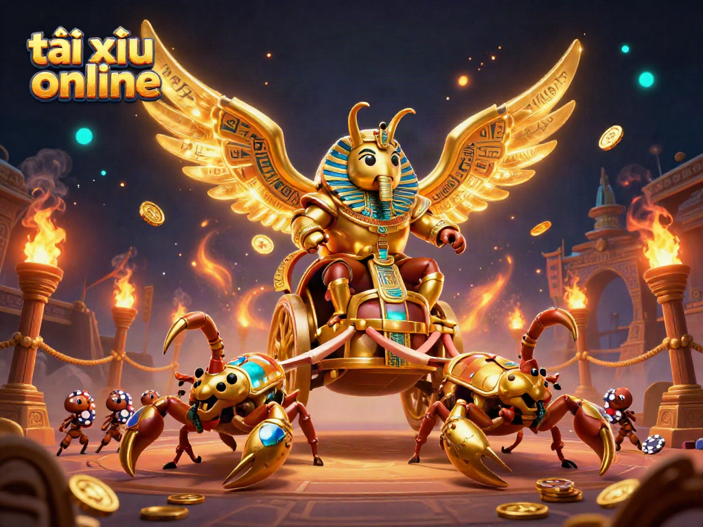 Experience the excitement of tài xỉu online in this vibrant 3D illustration with glowing characters and dynamic gaming elements.