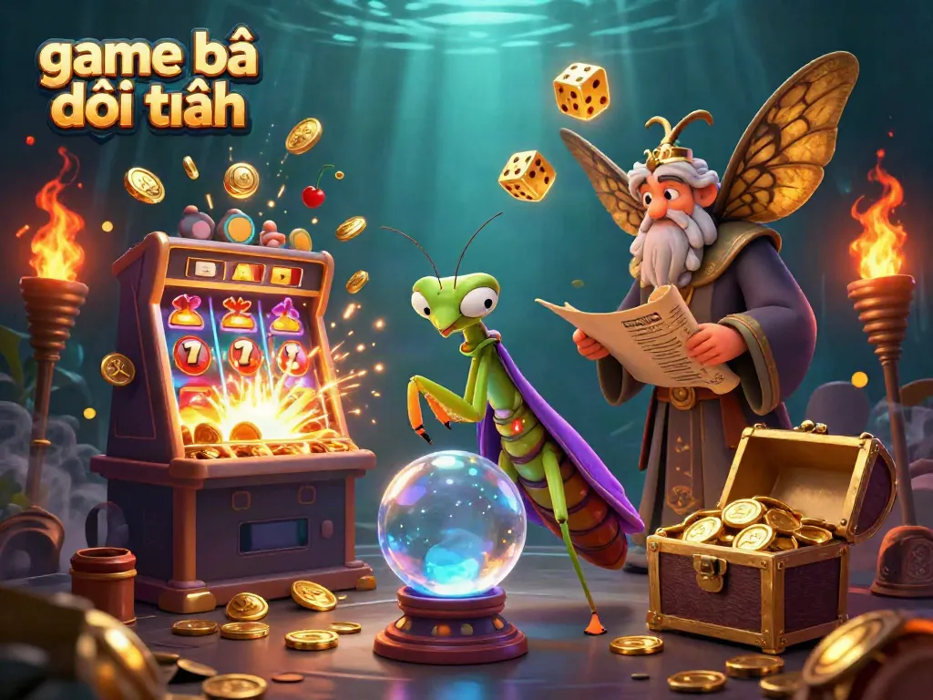 Engage in game bài đổi thưởng with a mystical atmosphere, showcasing unique characters and vibrant casino elements.